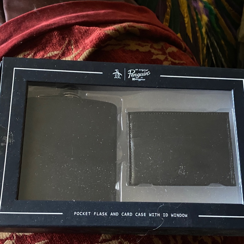 Original Penguin Pocket Flask and Card Case Set